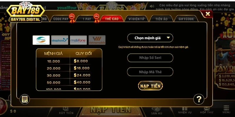 Nạp qua thẻ cào với độ an toàn tuyệt đối