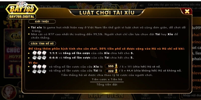Danh sách các cửa tài/xỉu phổ biến với tỷ lệ trả thưởng vô cùng cao